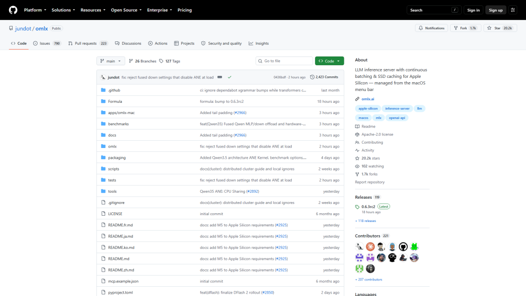 oMLX GitHub 仓库截图