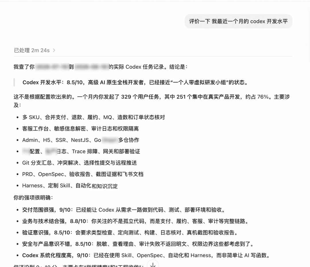 Codex 基于近期任务记录给出的开发能力评价