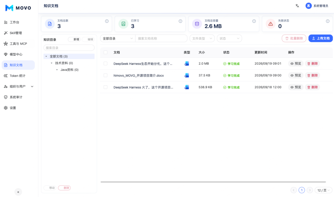 MOVO 企业知识库文档列表