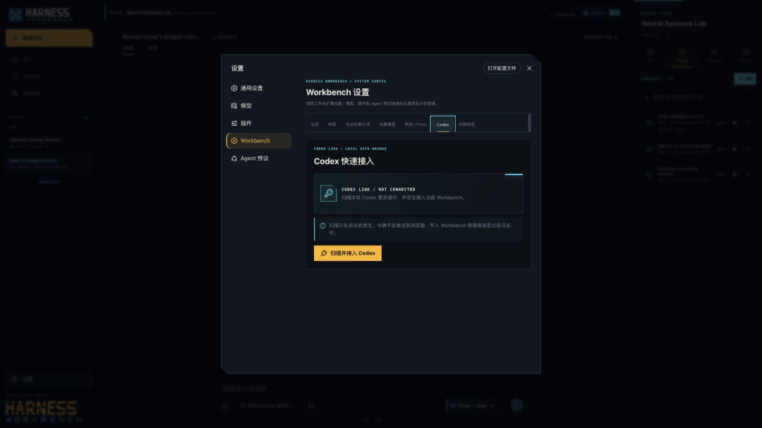 Workbench 设置与 Codex 接入