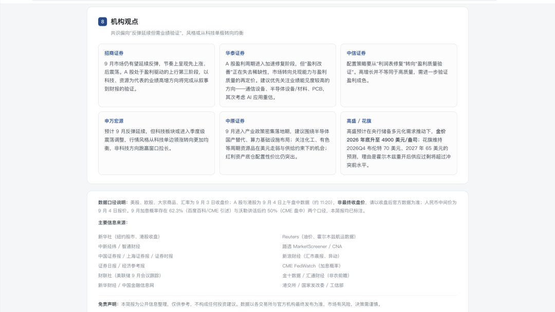 简报末尾仅列出机构观点,无AI自身判断