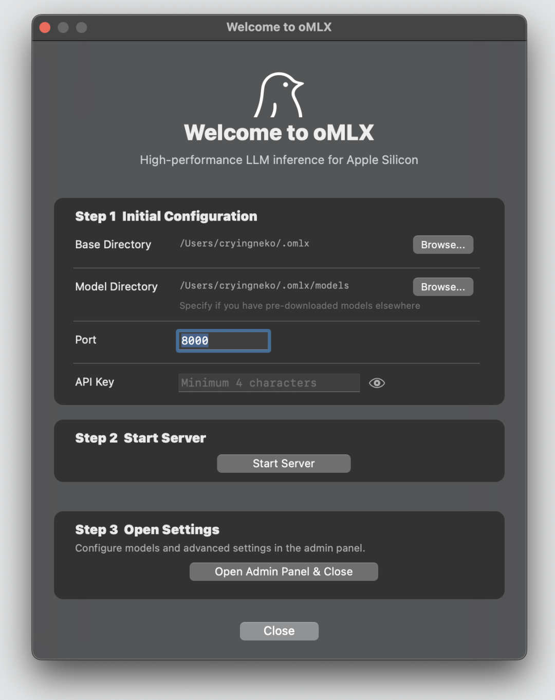 oMLX 欢迎界面