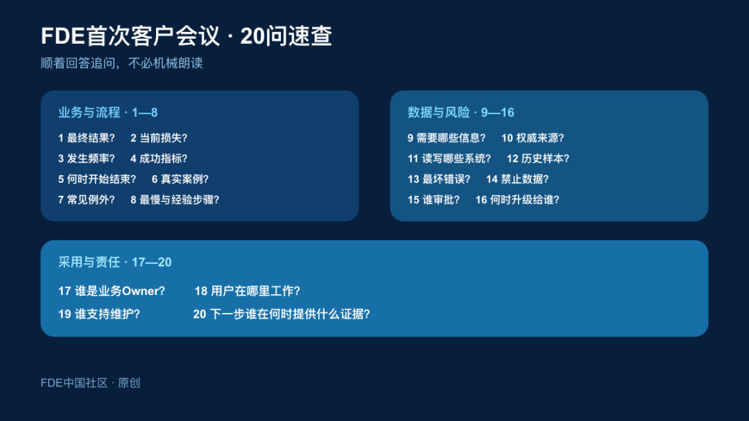 FDE中国社区自制:问题要顺着客户回答追问,不必机械按编号朗读