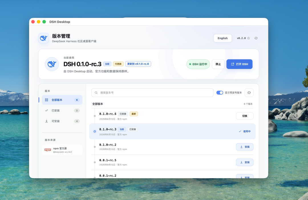 DSH Desktop 版本管理界面