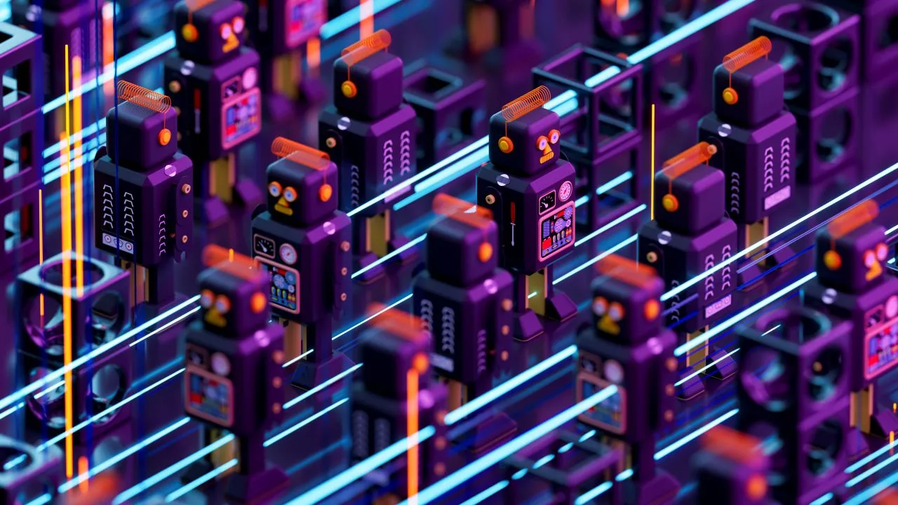 Retro Robots with flowing light trails