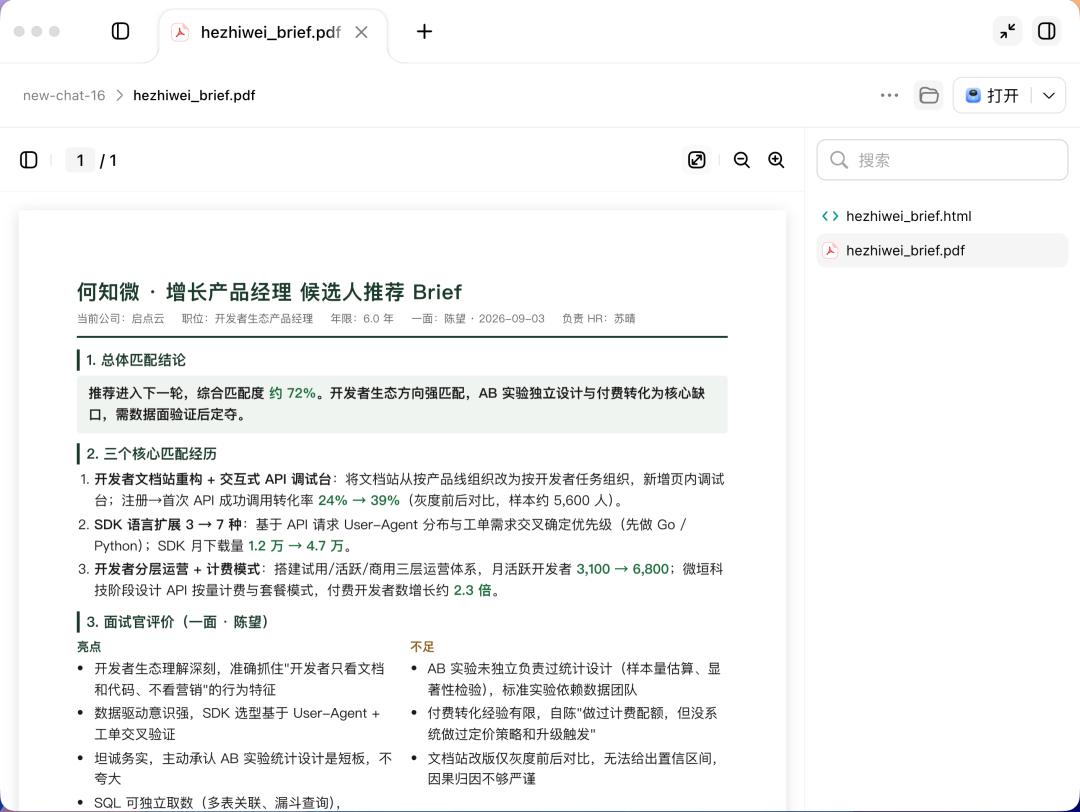 豆包工作生成的候选人推荐总结PDF预览截图
