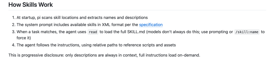 Pi Skill 按需加载机制示意图