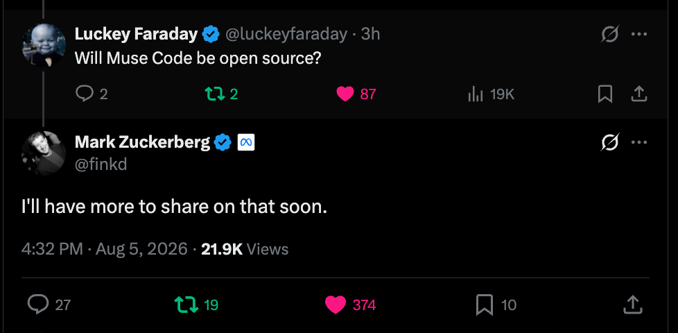 Zuck response to Muse open source question