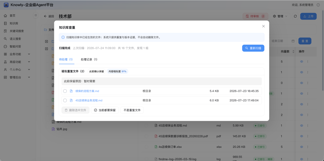 Knowly 主动查重结果概览界面