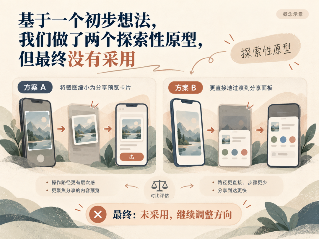 概念示意:两个可交互原型用于比较和判断,这个分享动画方向最终未采用
