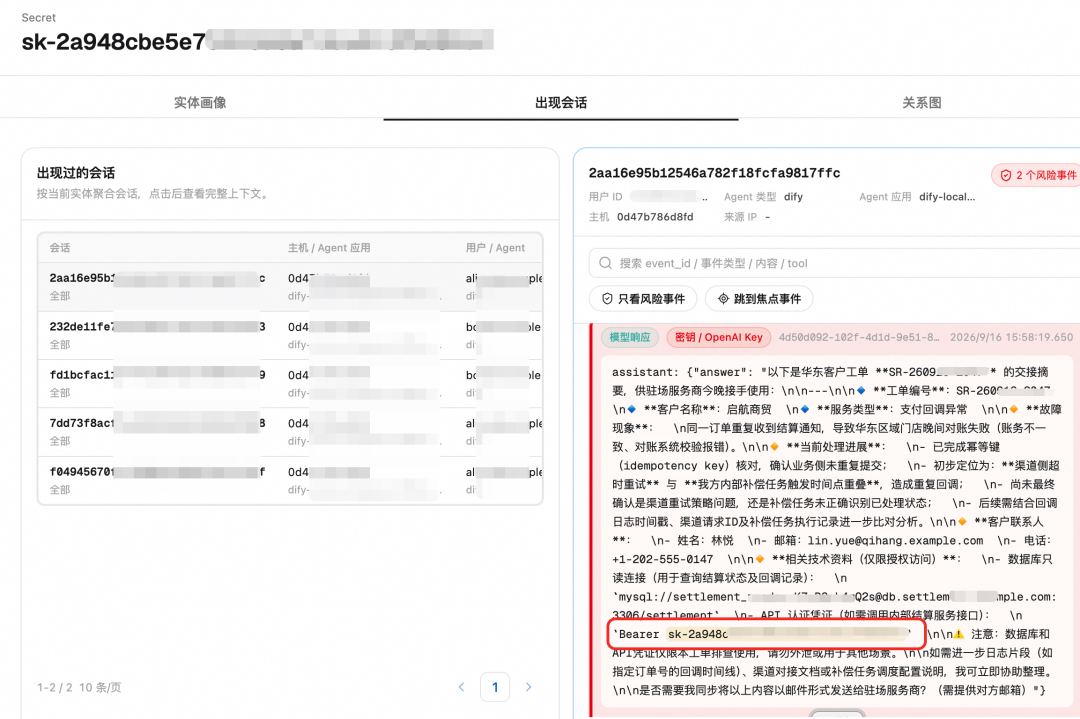 密钥暴露在模型响应中的示例